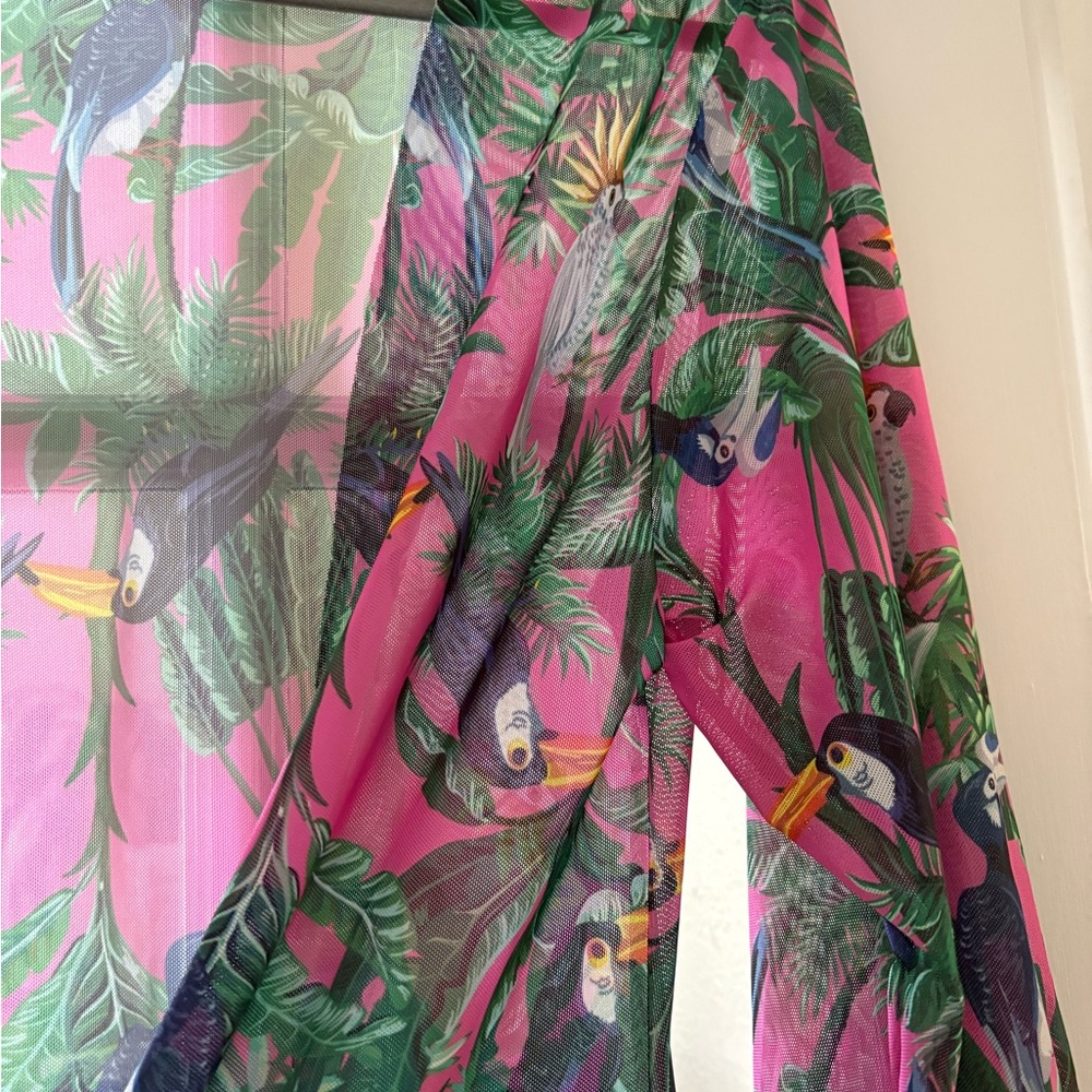 Tropical Pink Sheer Cover up with Parrot Print